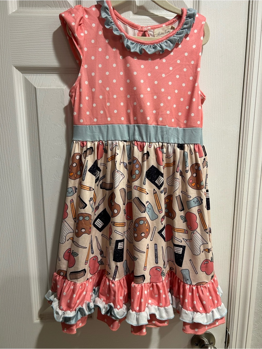 Marie Nicole Pink Polka Dot & Cream Back to School Ruffle Dress